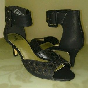 Black Faux-Leather Open-Toe Sandal